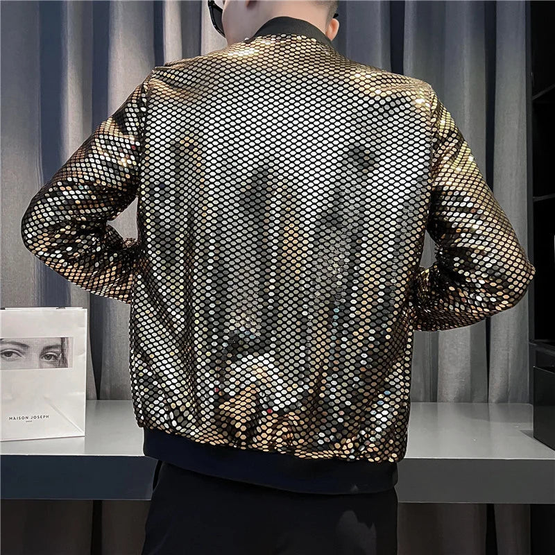 Y2K Men's Streetwear Night Club Stage Thin Motorcycle Jackets Fashion Men Hip Hop Sequined Bombers Jacket Coat Fashion Clothing