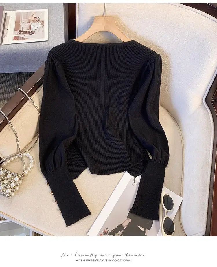 Pleated Slit Hem Contrast Patchwork Sweet Pullovers Women Clothing New Long Sleeve Fashion Sweaters Casual Korean Autumn Winter