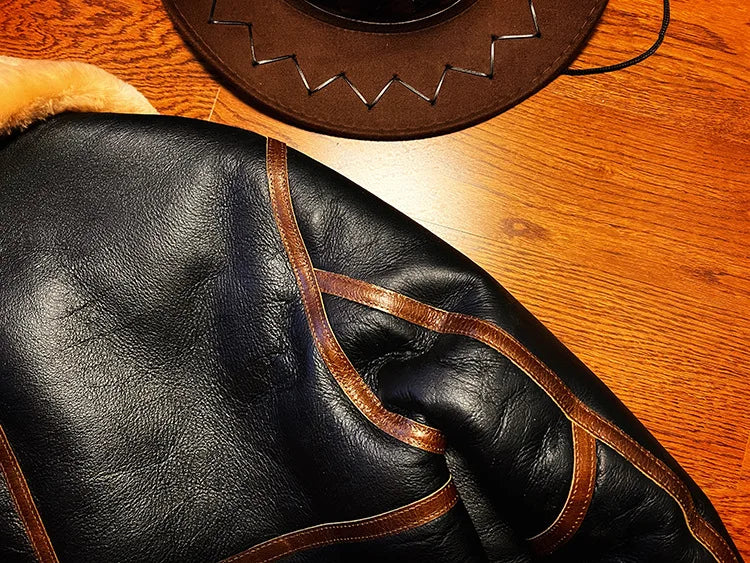 Sheepskin Suit Men's Lambskin Genuine Leather Overcoat Motorcycle Short Leather Fur Coat
