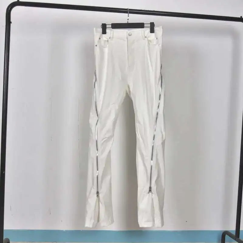 HKSH Men New RO High Street Double Line Zipper Cotton Jeans Casual Long Denim Flare Pants Personalized Streetwear Fashion HK3908