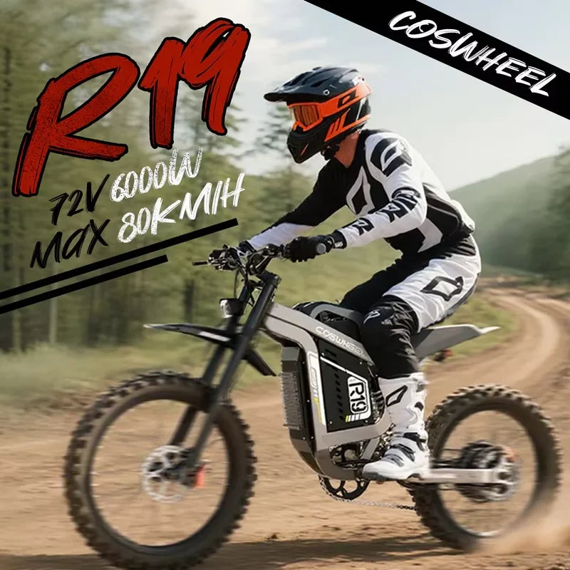 Coswheel R19 Electric Bike 6000W Motorcycles 72V 40AH Battery Dirt Mountain Bike Lightweight Off-Road EBike For Adult