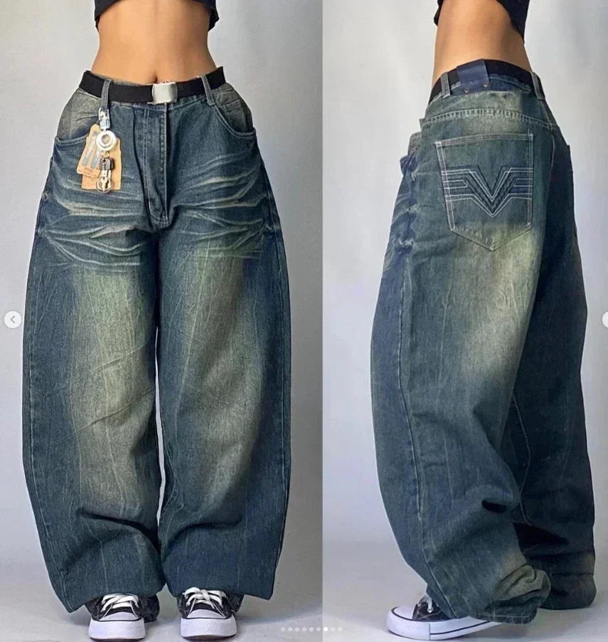 American Y2K 2025 New Baggy Wide Leg Black Jeans Overszied Women Street Casual Joker Denim Pants Couple Jeans Vintage Streetwear