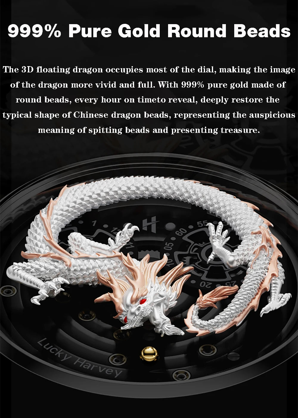 Lucky Harvey Chinese 3D Engraving Dragon Dial Automatic Mechanical Watches for Men Sapphire Crystal Business Fashion Watch