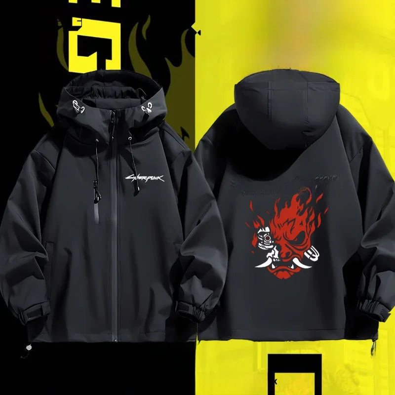 2077 Game Anime Surroundings Casual Men's Autumn Winter Thiened Faionable All-Match Hooded Jaet Waterproof Po...