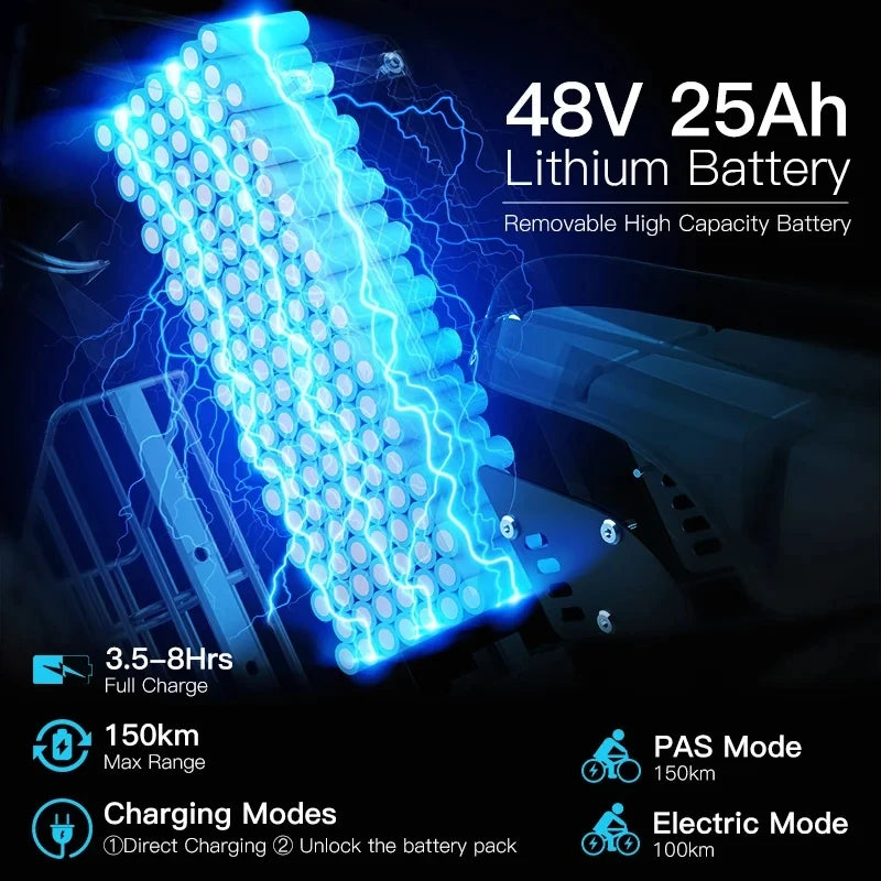 Motor Electric Bicycle 48V 25AH Battery Max Speed 55 MPH Electric Bike E-Bike Electric Motorcycle