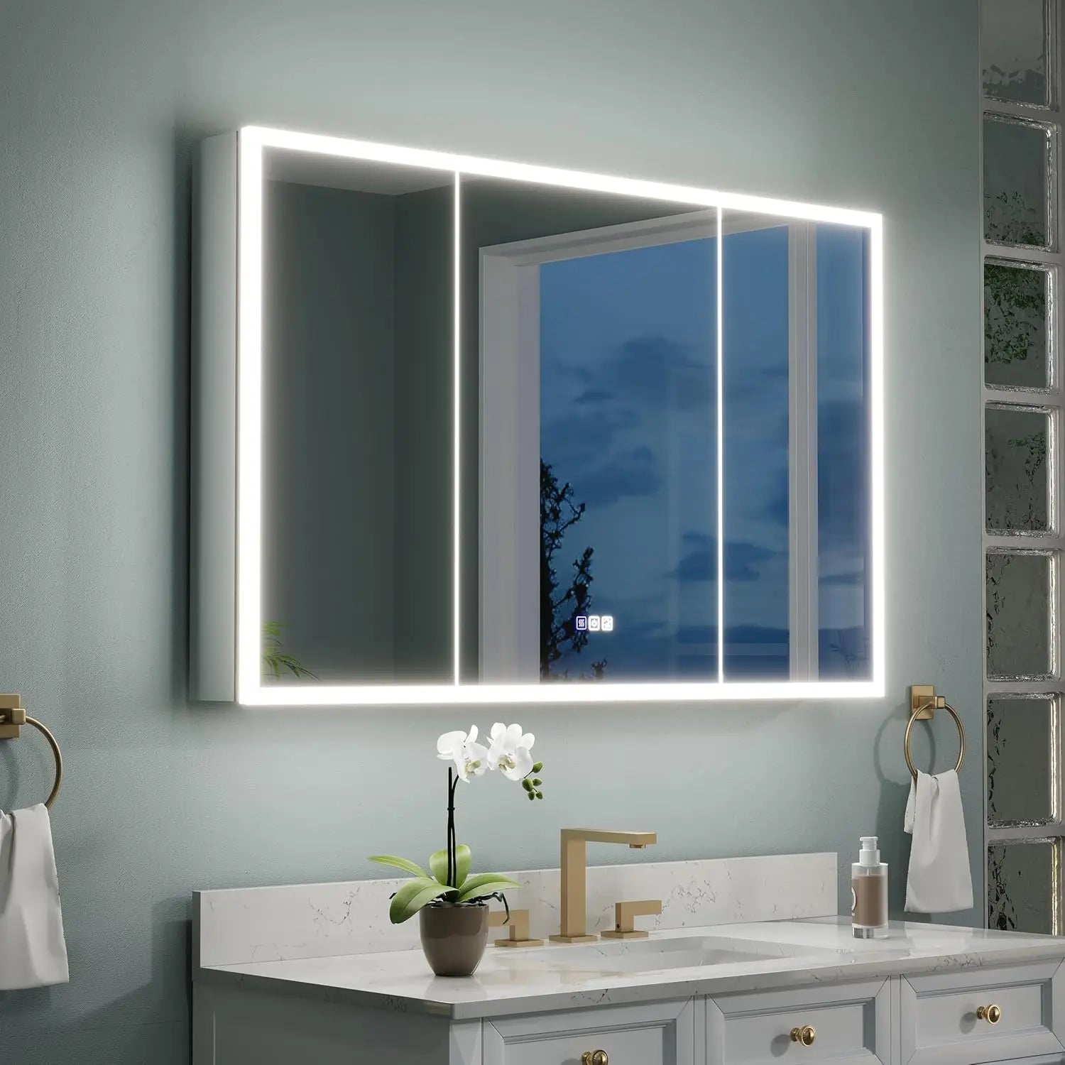 48" X 30" LED Medicine Cabinet with Mirror, 3X Magnifiying Mirror Cabinet, Defogging/Dimmable Bathroom Mirrored, Customized
