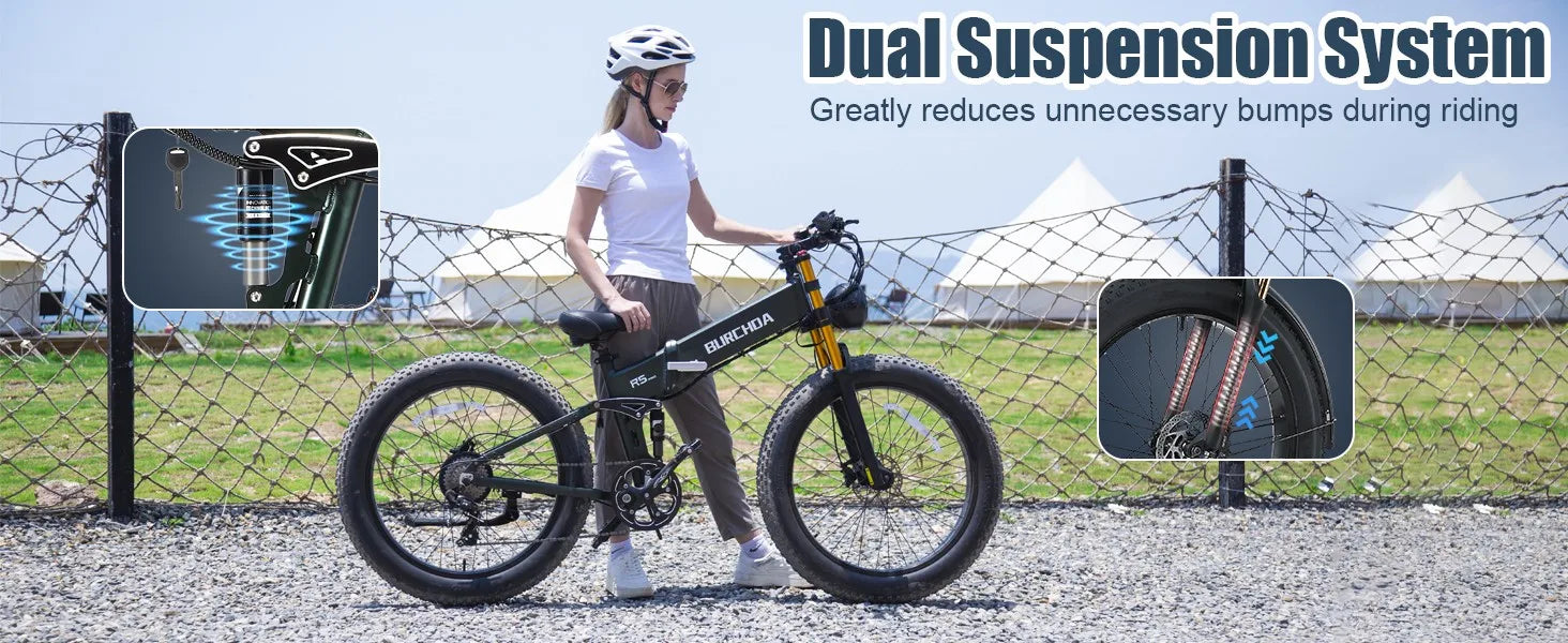 26" Electric Bike 1000W E-Bike For Adults & 2 Battery Bicycle  28mph Fat Tyre