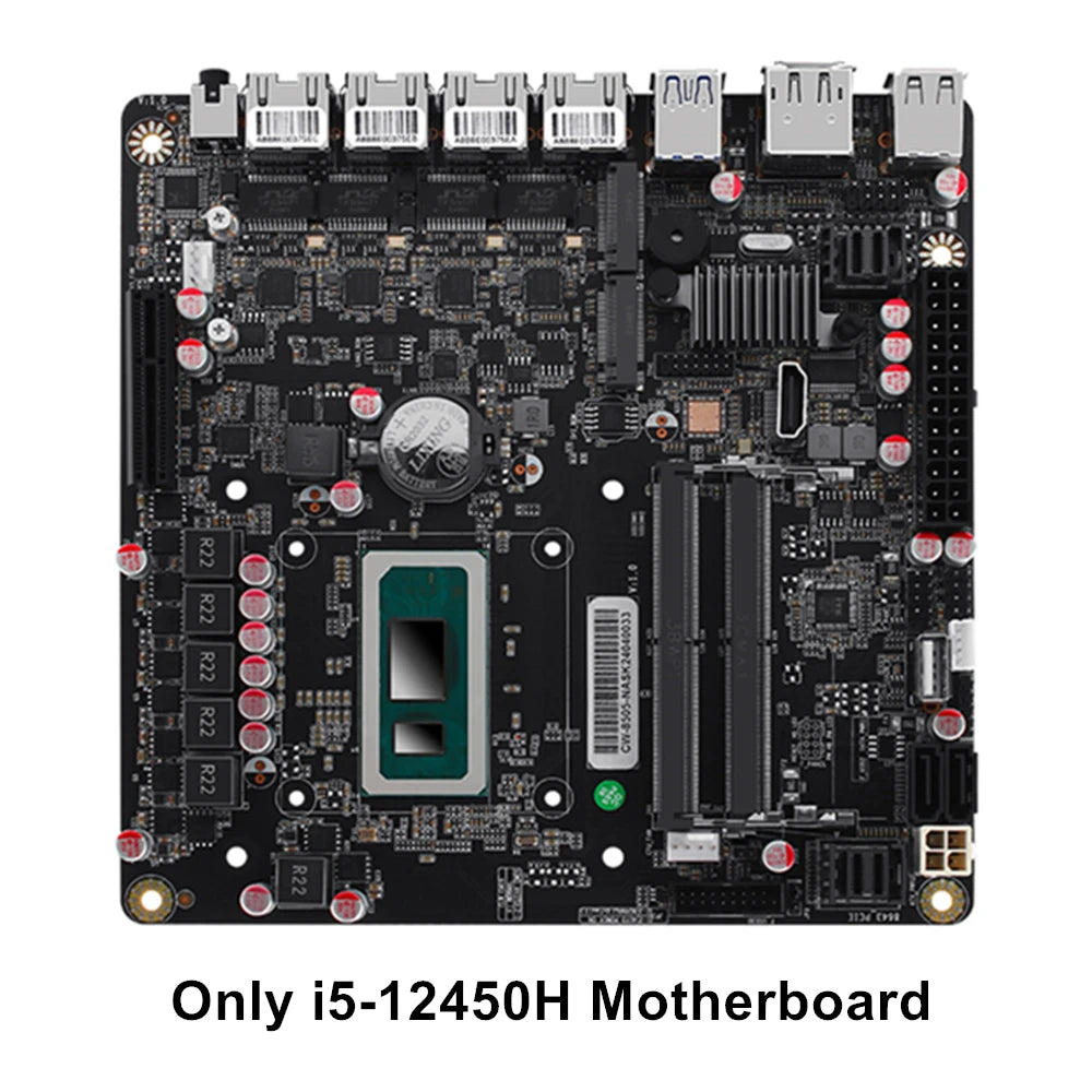6-Bay NAS Motherboard AMD Firewall VPN Router Intel i5-12450H 8 core 12 Thread DIY 2xSFF-8643 HDMI2.0 DP USB4 Type-C ITX 17x17CM
