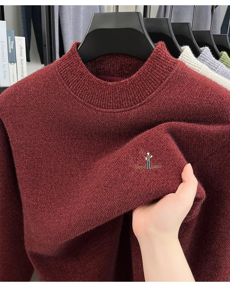 High end brand men's round neck sweater letters cartoon embroidery comfort casual knitted pullover fashion luxurious golf top