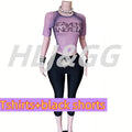 HLJ&GG American Vintage Fashion Letter Mesh See Though Two Piece Sets Women O Neck Short Sleeve Slim Crop Top And Pants Outfits