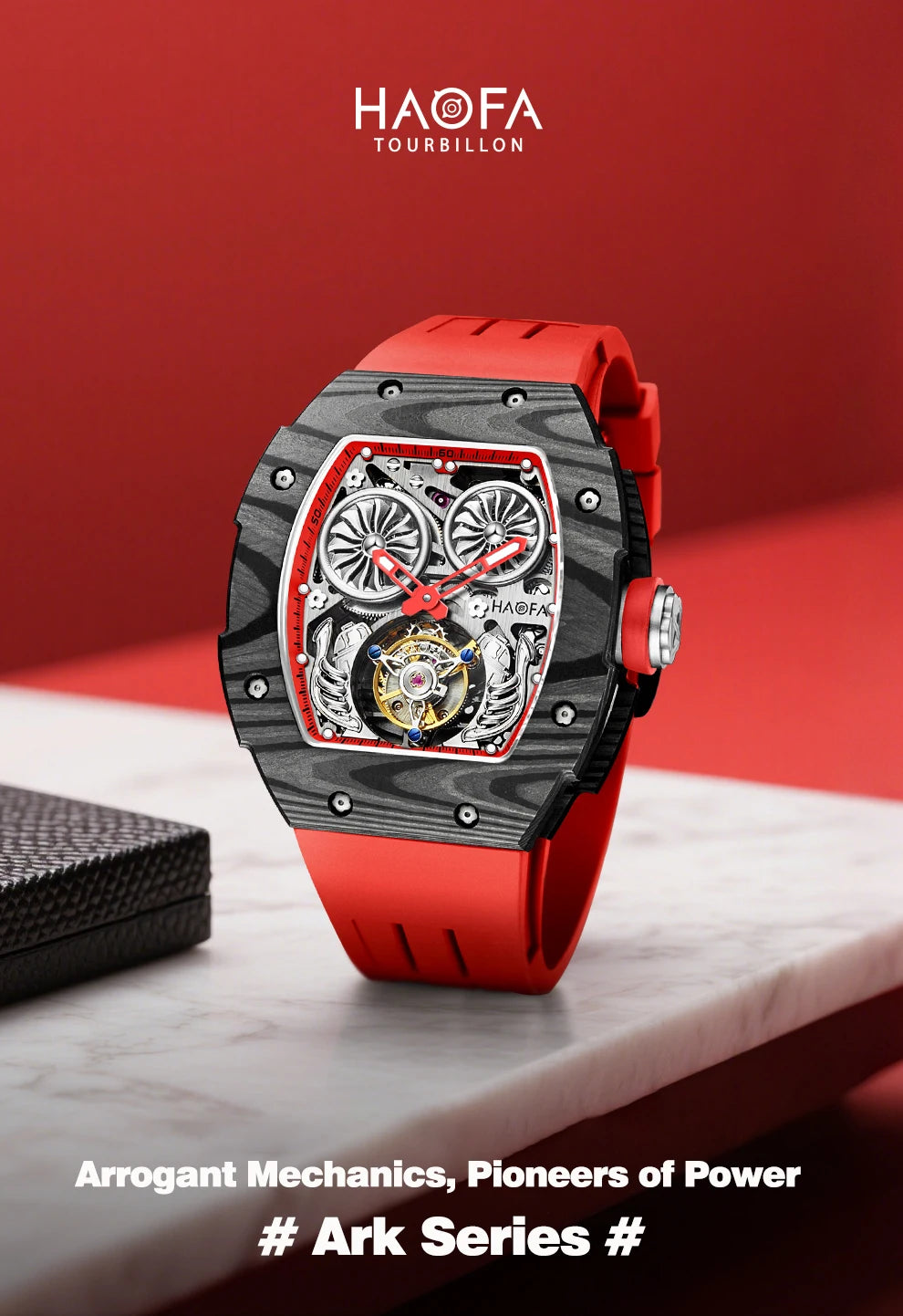 Haofa Double-Spring Drive Flying Automatic Tourbillon Man Watch Mechanical Tourbillon Carbon Fiber Men's Watch Skeleton 1922