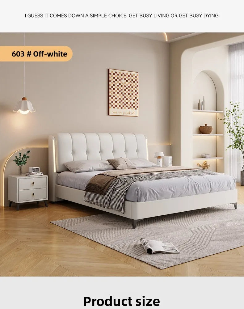 Cream white bed modern minimalist master bedroom bed frame light luxury comfortable bases e armações de cama interior furniture