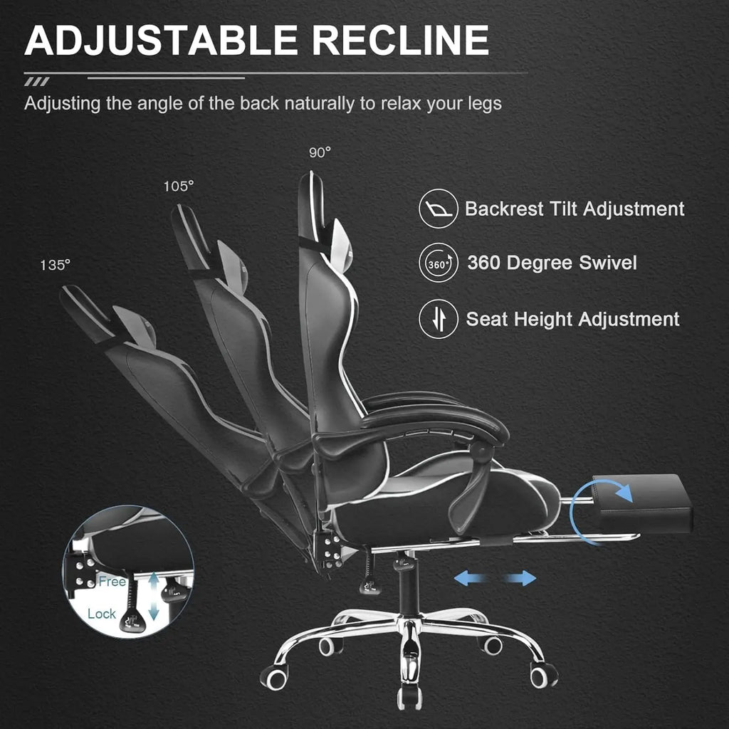 GTPLAYER Gaming Chair with Footrest Lumbar Support 360 Swivel Height Adjustable Computer Game Chair