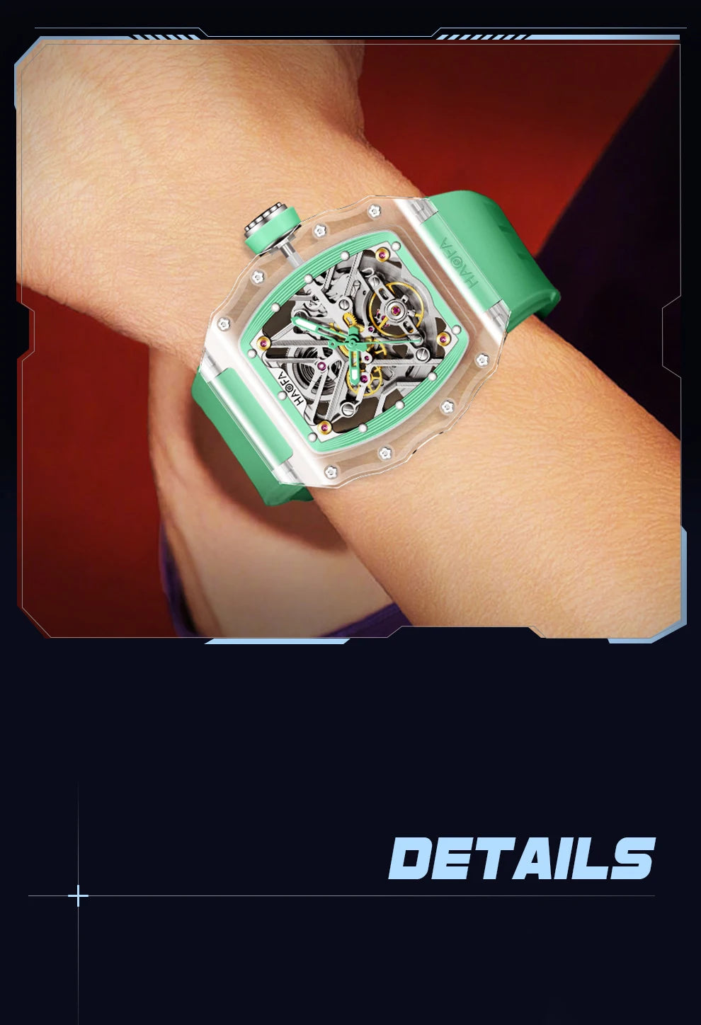 Haofa Transparent Crystal Glass Case Men's Watch Fully Automatic Mechanical Movement Luminous Fashion Watches For Man 2202
