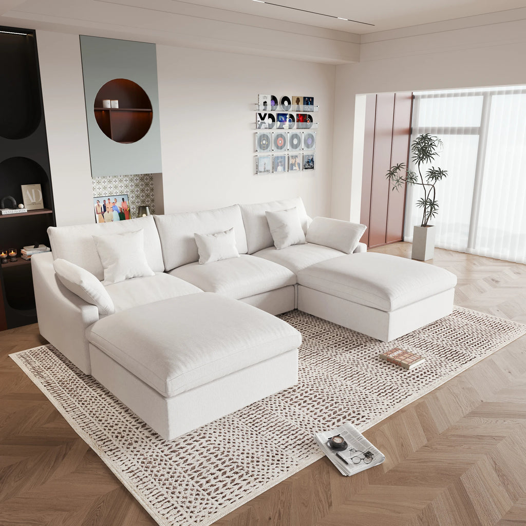Comfy Cloud Couch 120''  Modern Sectional Sofa for Living Room Down Filled Couch with Ottoman U Shaped 5 Seater Convertible Sofa