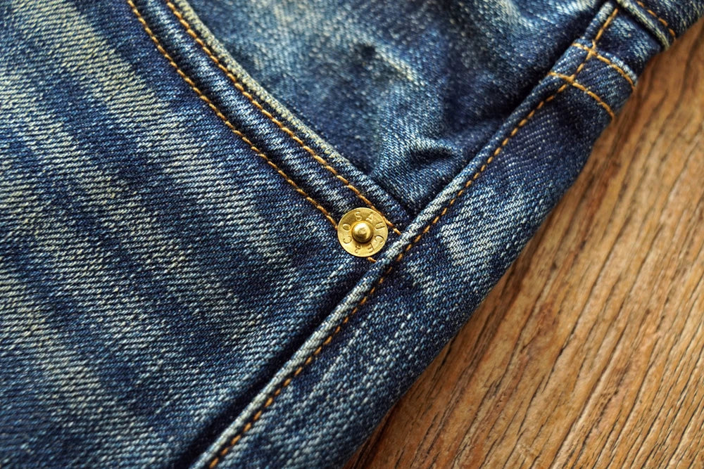 Sauce zhan Bamboo shaped yarn Mens Jeans Selvedge Denim Jeans Distressed Wash jeans for men Straight Fit 14 Oz