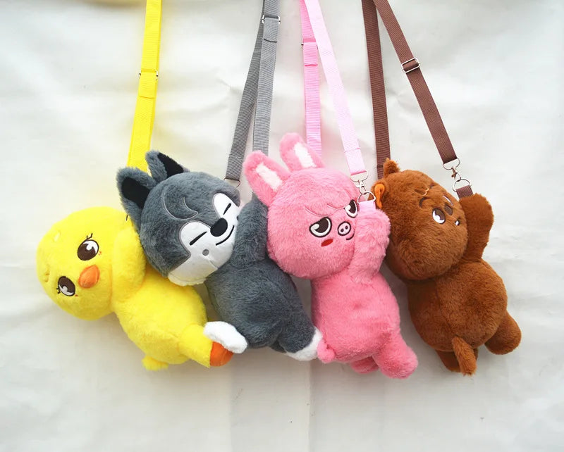 K-POP Beige Dog Plush Kawaii SKZOO Stuffed Animals Doll, Crossbody Bag for Girls Kids Fans Birthday Present