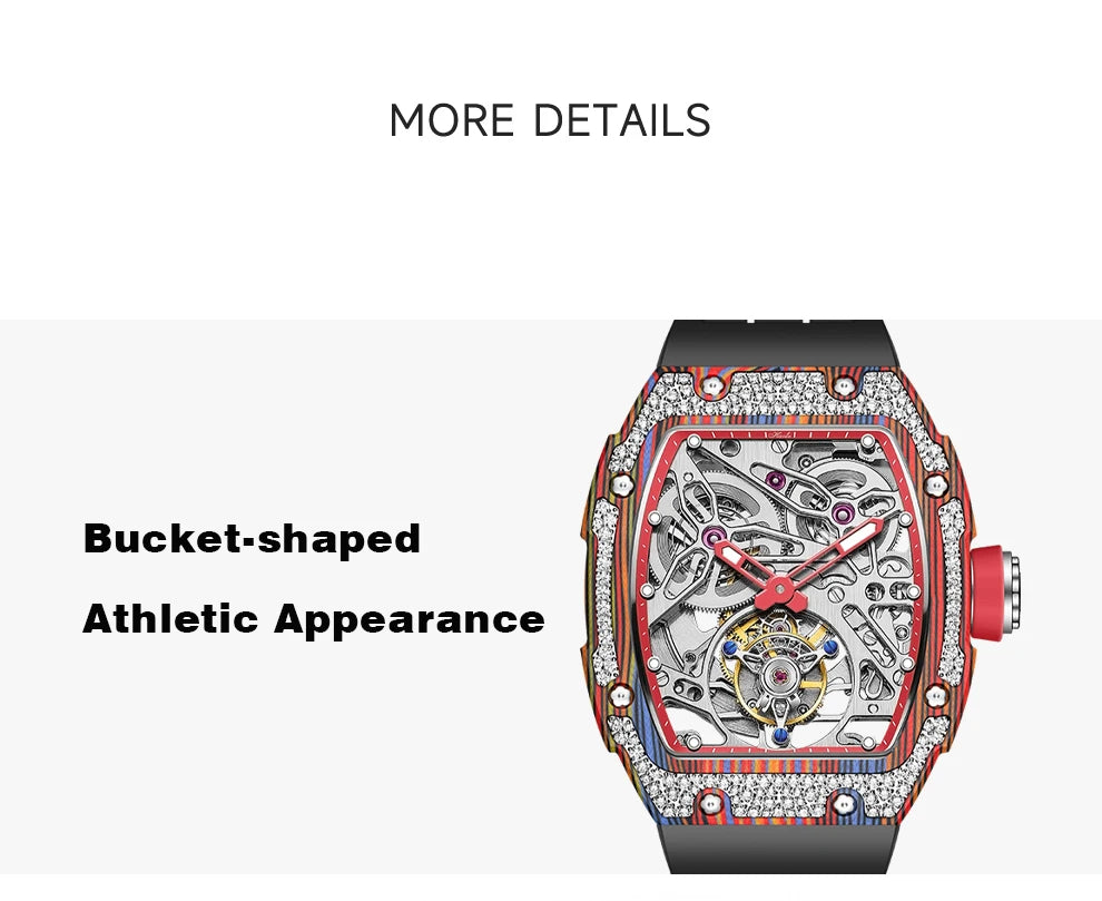 Haofa Automatic Tourbillon Man Watch Carbon Fiber Case Skeleton Mechanical Movement Men's Luxury Watch tourbillon reloj 1901-3