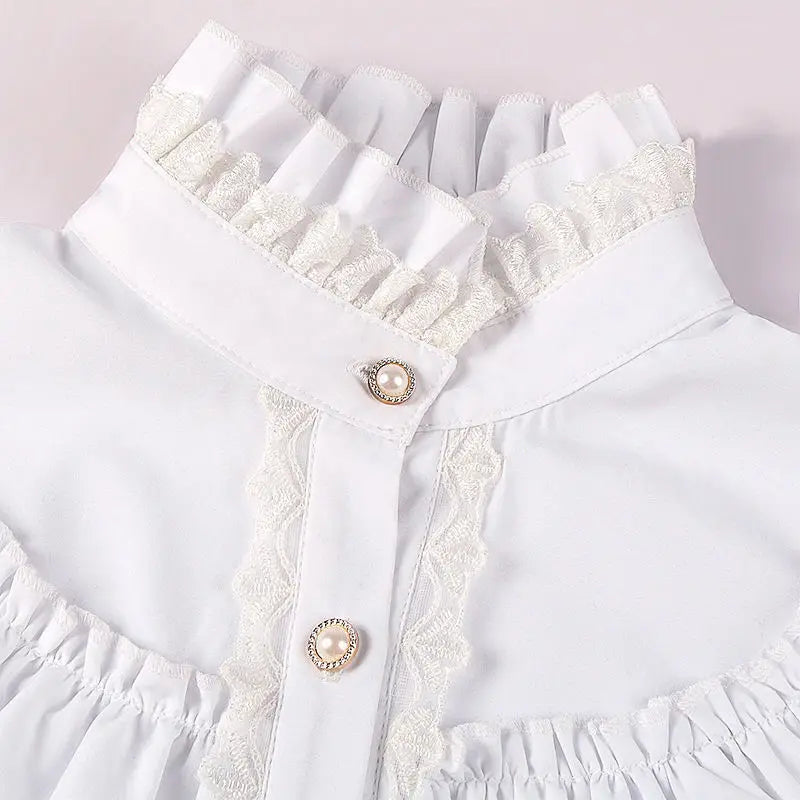 ouji Women's Victorian Gothic Blouse Ruffled High Collar Long Sleeve Renaissance Style Top Lolita Cosplay Costume Party Wear