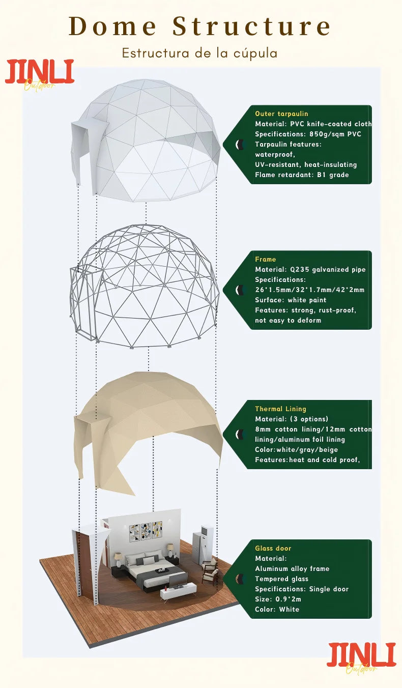 Luxury Glamping Round Outdoor Geodesic Dome Transparent Starry Sky Luxury Hotel Dome Leisure nd Resort Resort Vacation
