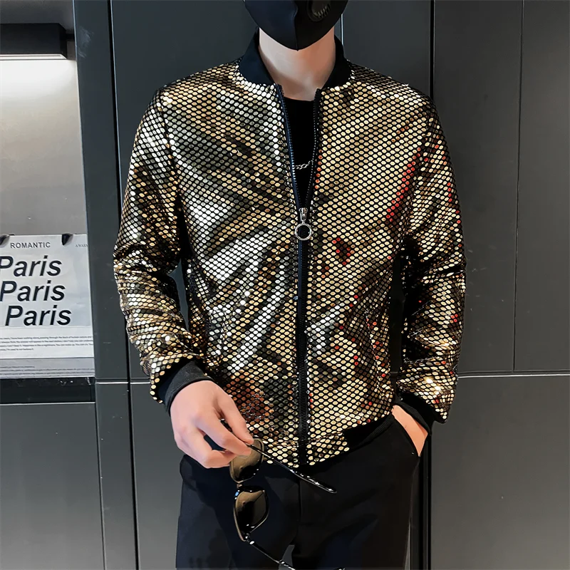 Jas Men's New Diamond Plaid Jackets Men Hip Hop Y2K Bombers Jacket Night Club Stage Streetwear Thin Coat Clothing Veste Homme