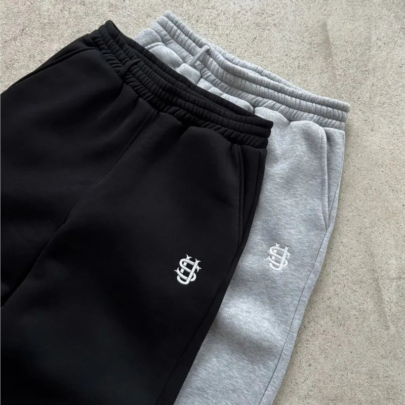 Y2k Retro Loose Straight Baggy Pants Men Tracksuit Pants Unisex Sweatpant Women Zip Embroidery Hip Hop Harajuku Casual Pant Goth