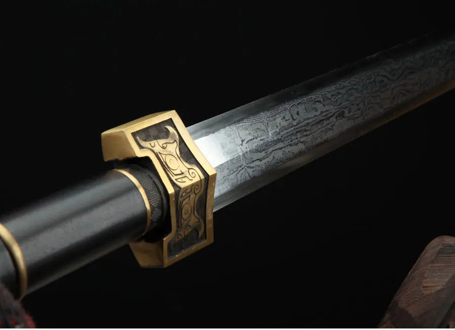Chinese Kongfu Ruyi Jian Sword Folded Damascus Steel Blade Real Full Tang Sharp Ready Battle Metal Handle Taichi Swords Katanas
