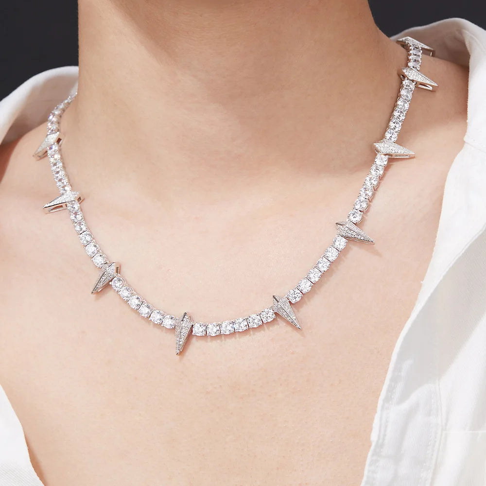 Luxury Spike Design Moissanite & CZ Necklace | S925 Silver with 18K Gold Plating | Hip Hop Jewelry