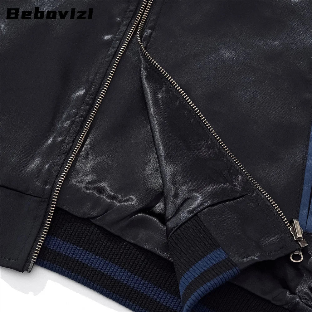 Tokyo Dragon Embroidered Zipper Blue Jacket Streetwear Hip Hop Men's Harajuku Japanese Baseball Coat Clothing