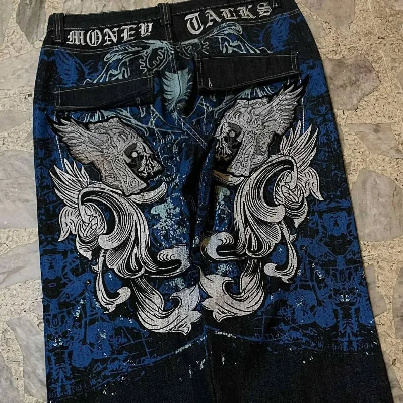 2025 American Fashion Trend Super Character Printed Baggy Jeans Men Y2K Street Harajuku Retro Popular High Waist Wide Leg Pants