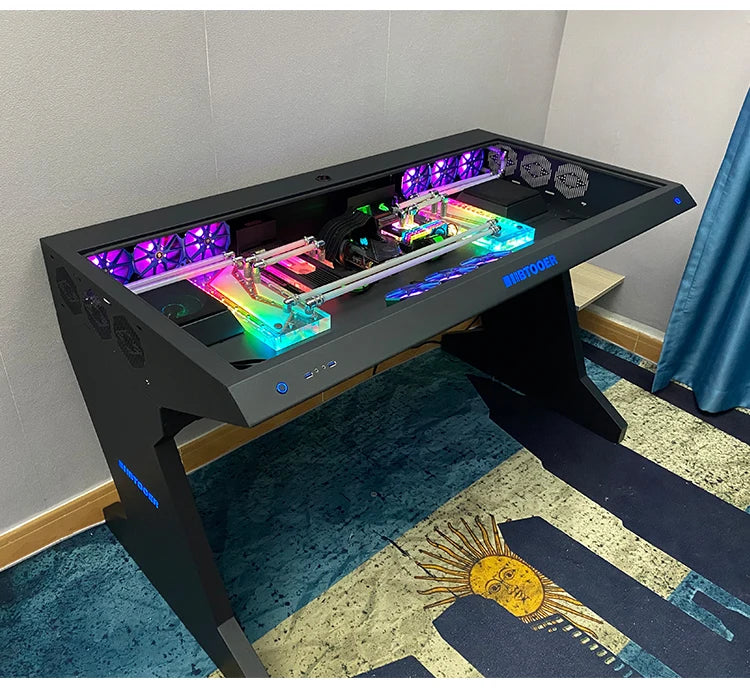 btooer Computer Case All-in-One Desk Cool Sci-fi Water Cooling Irregular Built-in Fully Transparent Large Case E-sports