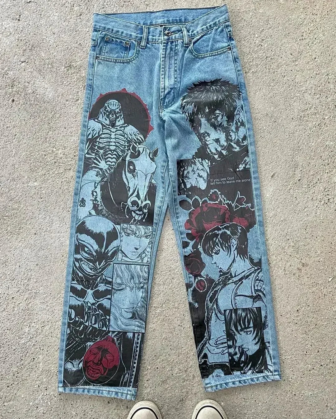 Anime Sexy Girl Print Blue Baggy Jeans New Style Wide Leg Trouser Y2k Harajuku Popular Streetwear Men Women High Waist Pants