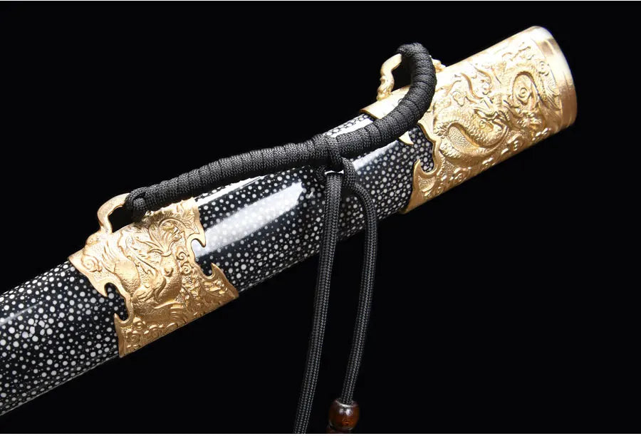 Premium Chinese Han Sword Folded Steel Damascus Blade Sharp Real Full Size Rayskin Scabbard Ready Battle Kongfu Dragon Katanas