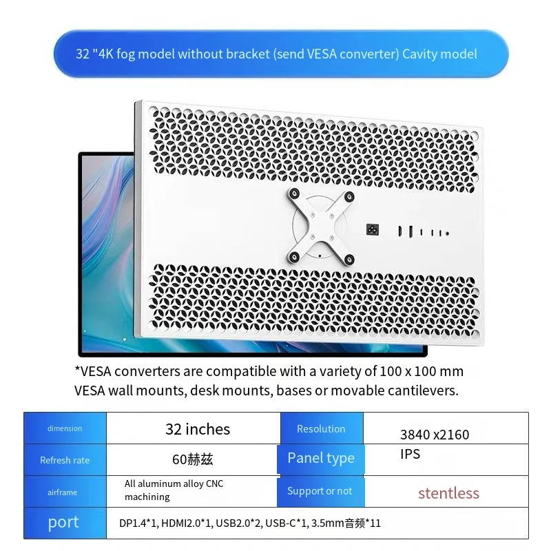 32 Inch LED Monitor 4K 3840*2160 HDR10 Feature 60Hz USB-C FOR MAC 100W HDR10 139PPI matt screen Display kuycon P32UB hole style
