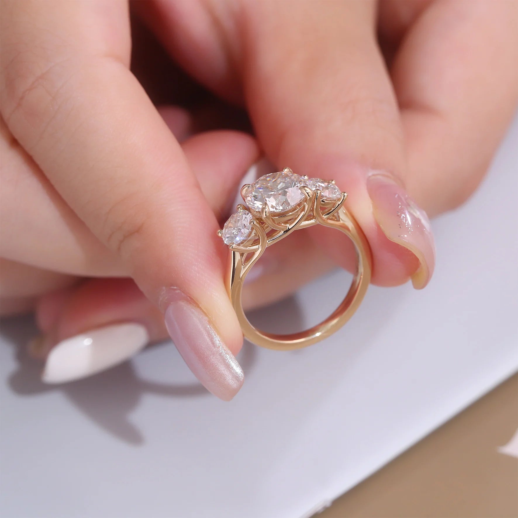 Provence Luxury Wedding Three Stone Ring 14KGold IGI D/VS1 Lab Diamonds Rings Engagement Rings for Women Men Personalized Custom