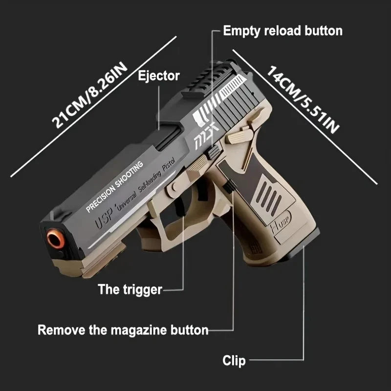 USP Shell Throwing Pistol Continuous Firing Airsoft Blowback Soft Bullet Gun Empty Hanging Children Toy Boys Gifts