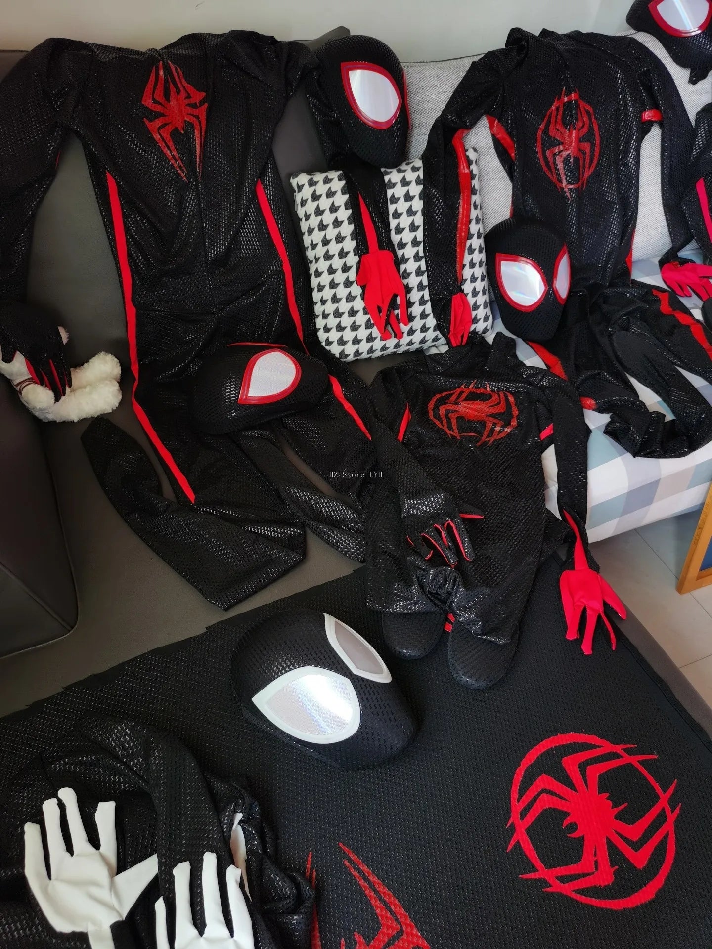 Miles Morales Spider-Man Jumpsuit & Mask Screen Printing 1:1 3D Handmade Customized Spiderman Suit Halloween Cos Costume Gift