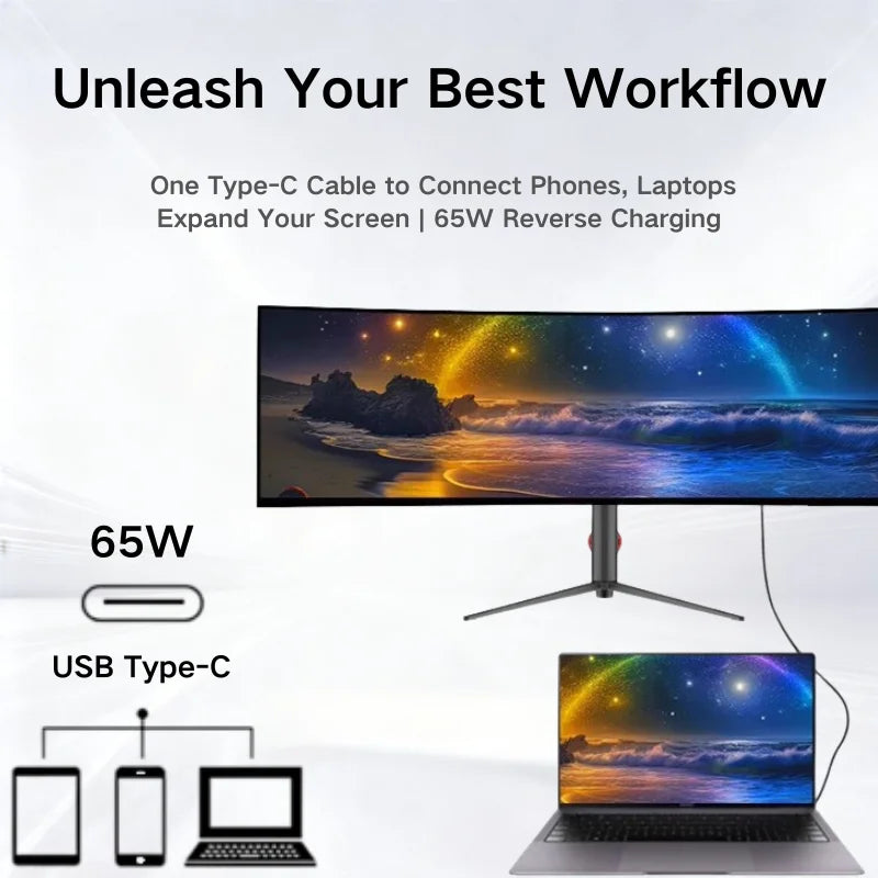 49 Curved Ultra Wide Gaming Display 3800R 165Hz 5120x1440 HDR USB C Charging Adjustable Stand Monitor  DeskTop