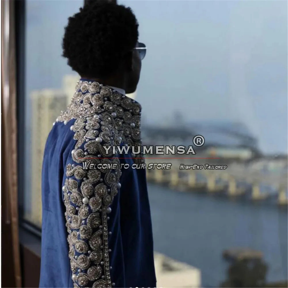 Luxury Crystals Beaded Suits Men Italian Design Jacket Pants 2 Piece Set Groom Wedding Tuxedos Customized Terno Masculinos 2026