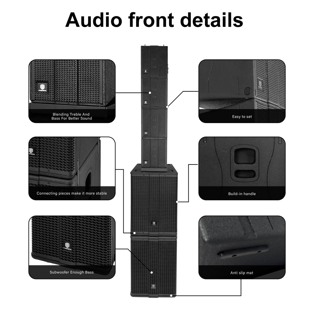 PRORECK Stage Pro 12 8000W Powerful PA Speaker System with 4 Line Array Speakers, Dual 12" Subwoofer, 3 DSP Presets, TWS BT