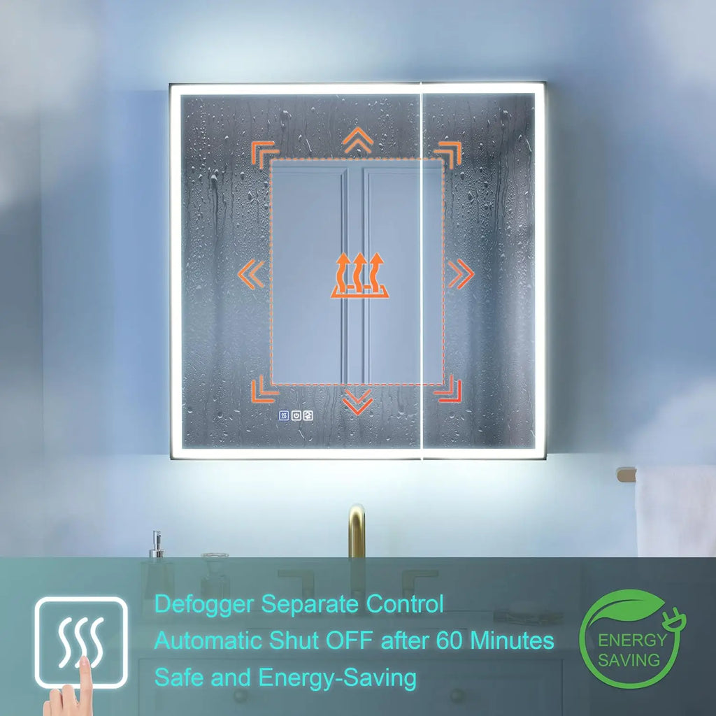 30" X 30" LED Mirrored Medicine Cabinet, Medicine Cabinets with Lights for Bathroom, Defogging Function Mirror, Customized