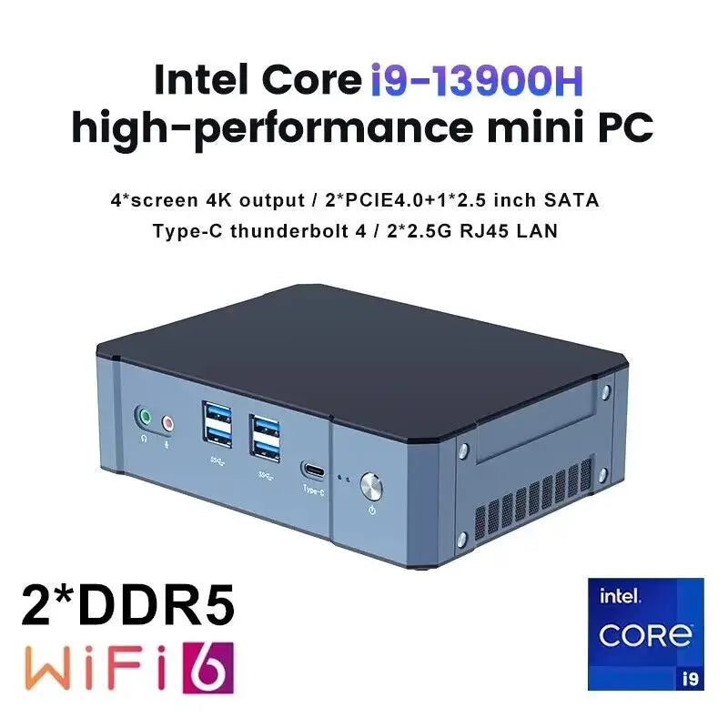 13Th Gen Mini Gaming PC Windows 11 Intel Core i9 13900H DDR5 PCIE4.0 Gamer Office Desktop Mini Computer Quad 4K Displays Wifi6