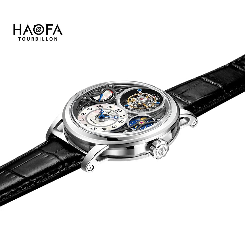 Haofa Manual Tourbillon Watch for Men Moonphase Energy Display Dial Skeleton Movement Sapphire Mechanical Wristwatches 1939