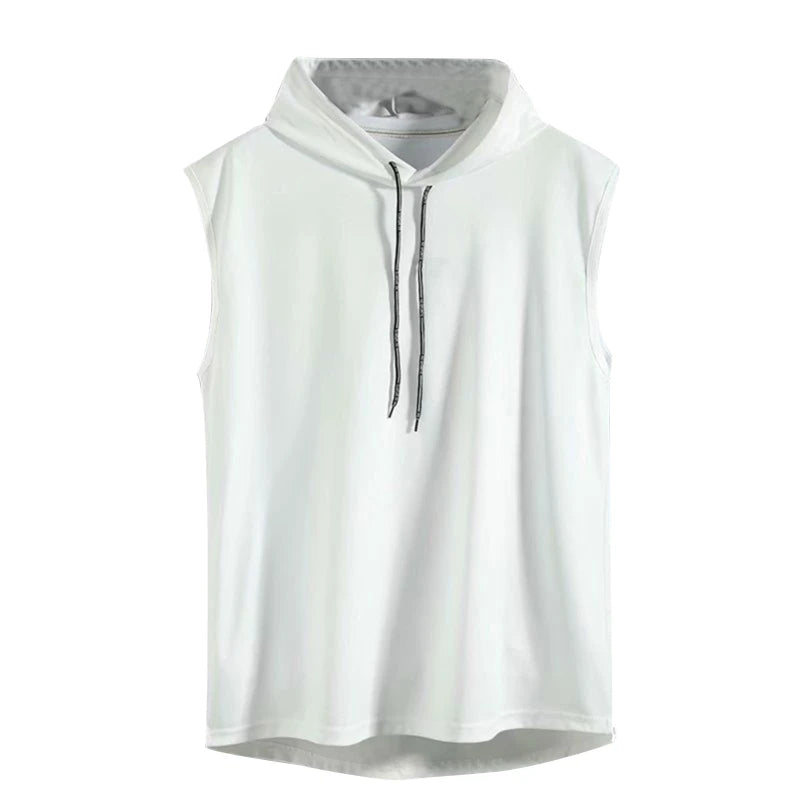 Mens Summer Sleeveless Drawstring Hooded for Tank Top Solid Color Gym Fitness Sports T-Shirt Hip Hop Loose Blouse Vest