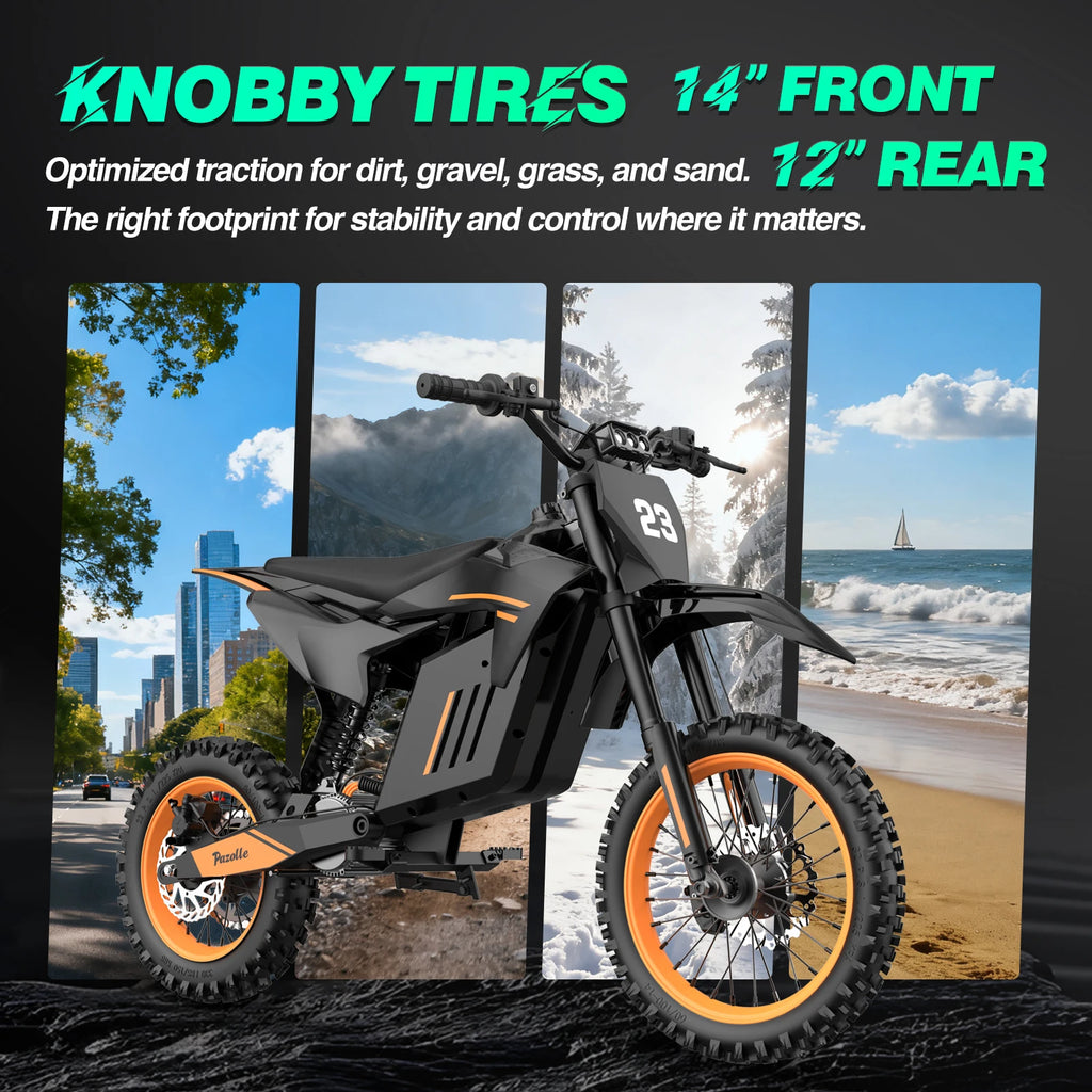 Pazolle Electric Motorcycle 3000W 48V30AH Hydraulic Brakes Electric Dirt Bike for Adults All-Terrain Tires E-Bike 1Year Warranty