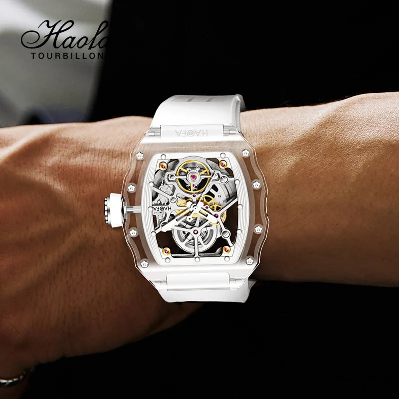 Haofa Transparent Crystal Glass Case Men's Watch Fully Automatic Mechanical Movement Luminous Fashion Watches For Man 2202