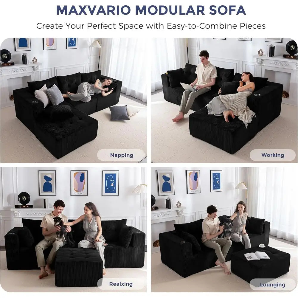 Modular Sectional Sofa Couch, L Shaped Modern Cloud Couch with 1 Ottoman, Sofa in A Box, Tufted 4-Seat Boneless Sleeper Chair fo