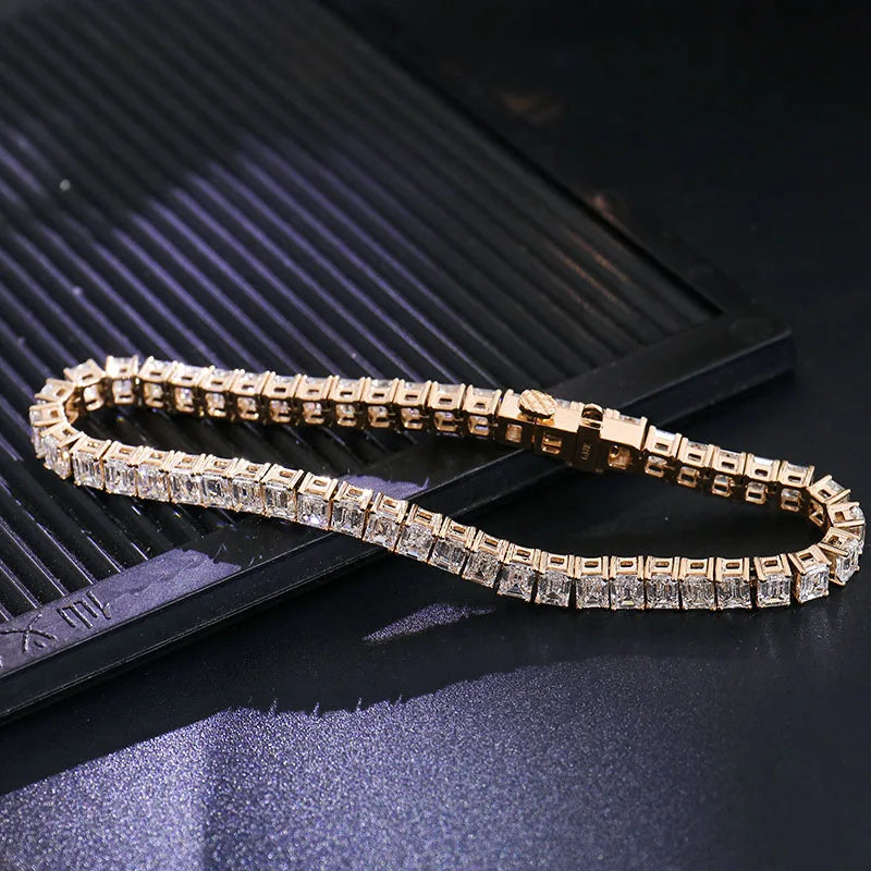 Provence Trendy vintage Tennis Bracelet Women Men 6.5In 14K Yellow Gold Emerald cut DEF/VS Lab Diamonds Luxury Bangles Custom
