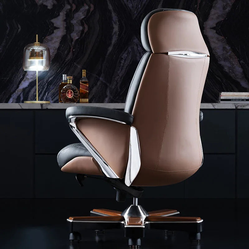 Italian Light Luxury Chiar Leather Boss Office Cowhide Comfortable President Chair Swivel Computer Silla Oficina Furniture