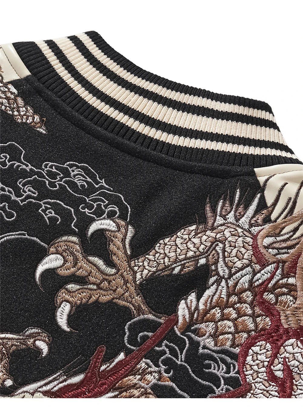 Streetwear Japanese Sukajan Souvenir Baseball Jacket 2025 Autumn Chinese Dragon Embroidered Woolen Patchwork Jacket Coat